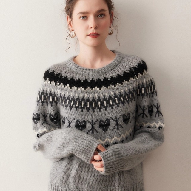 重磅加厚费尔岛提花山羊绒衫毛衣