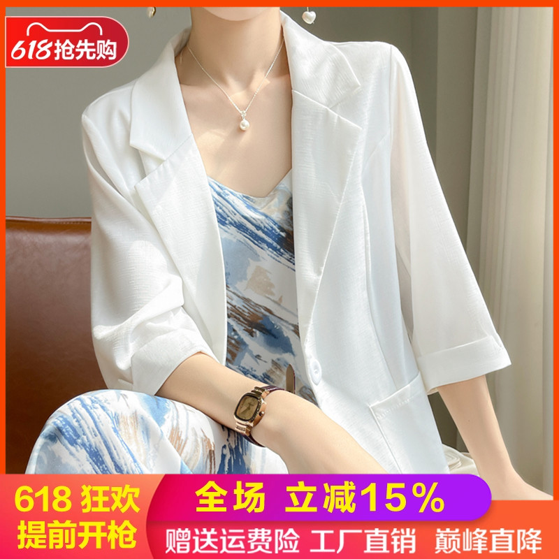 夏季新款棉麻翻领西装开衫外套