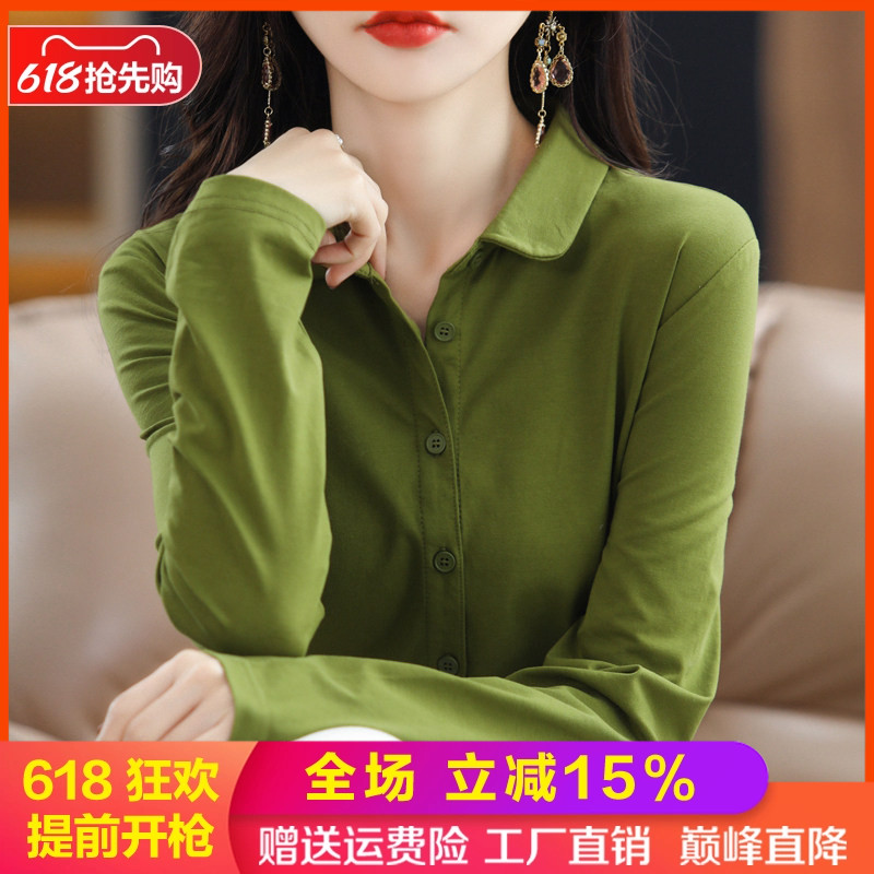 100%纯棉开衫女polo领纯色外套