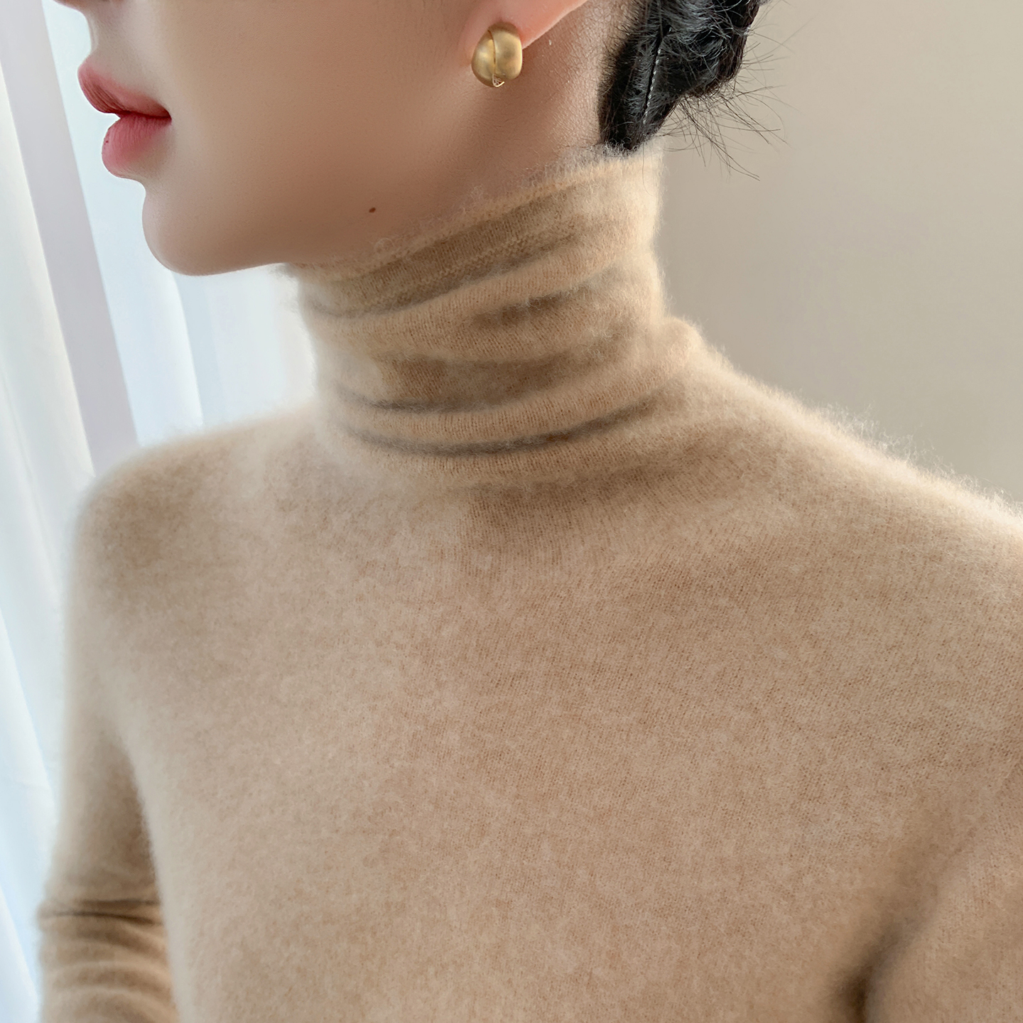 高级感小山羊绒堆堆高领针织毛衣