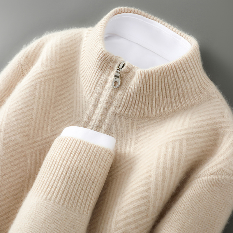加厚100%纯羊毛衫半高领拉链毛衣