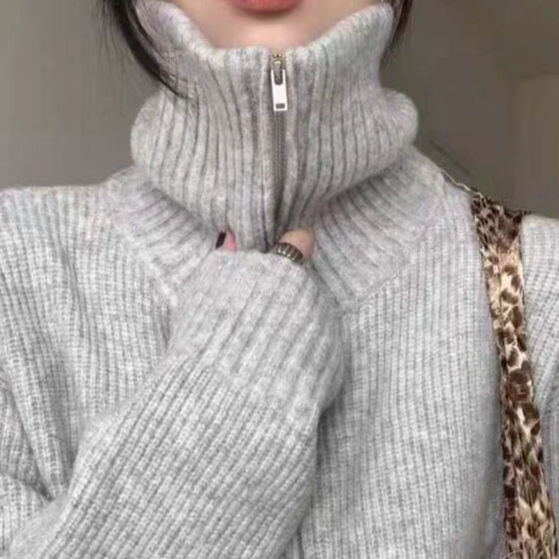 高翻领100%纯羊毛开衫双拉链外套