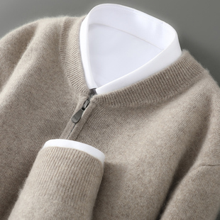 2025冬季100%纯羊毛衫开衫男士圆领加厚拉链针织毛衣宽松百搭外套