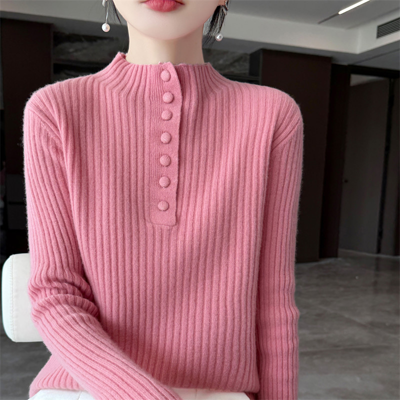 100%羊毛半高领宽松女毛衣打底衫