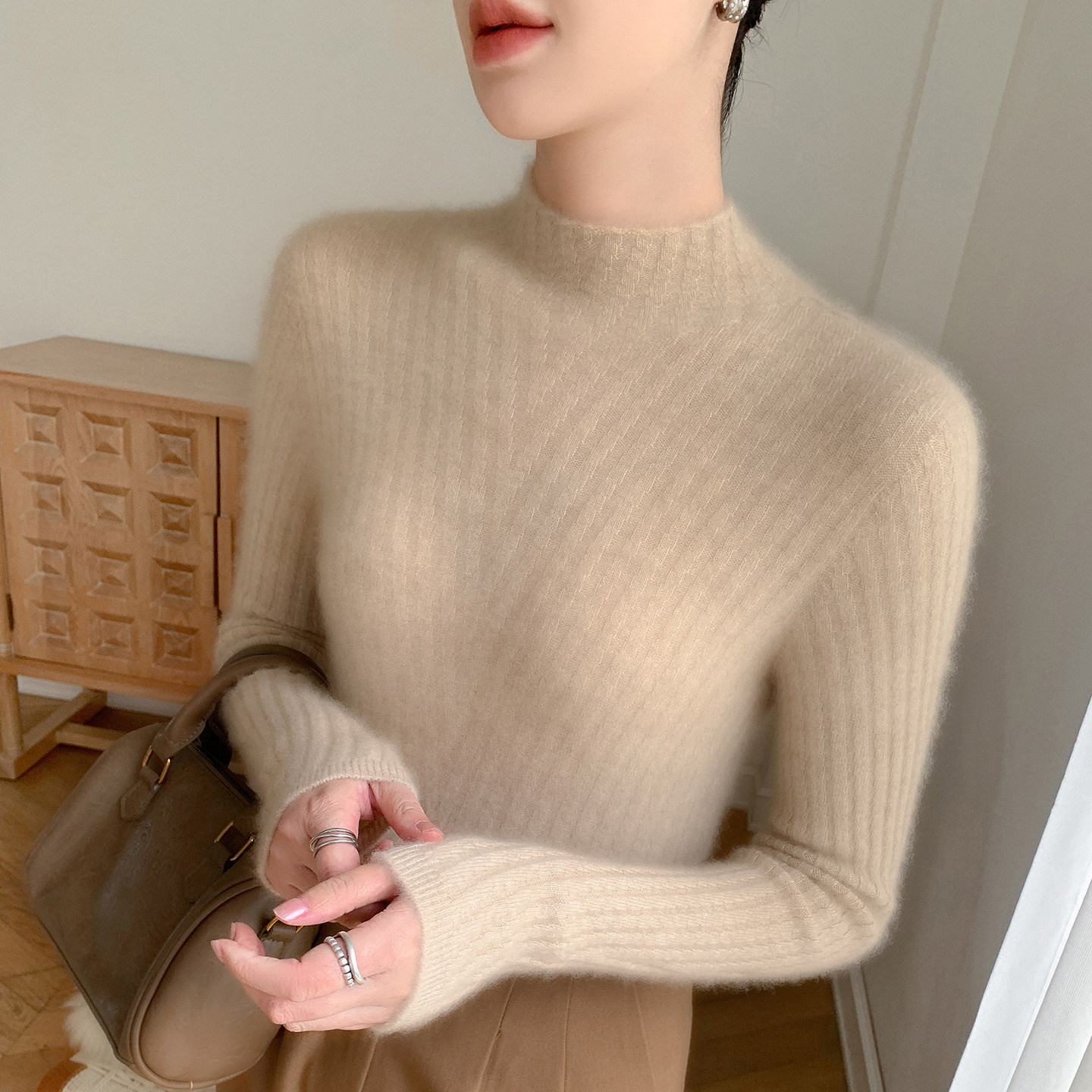 baby小山羊绒衫女一线成衣半高领坑条针织毛衣修身显瘦打底羊毛衫,女装/女士精品,羊绒衫,淘宝优惠券,粉丝福利购,淘宝优惠卷