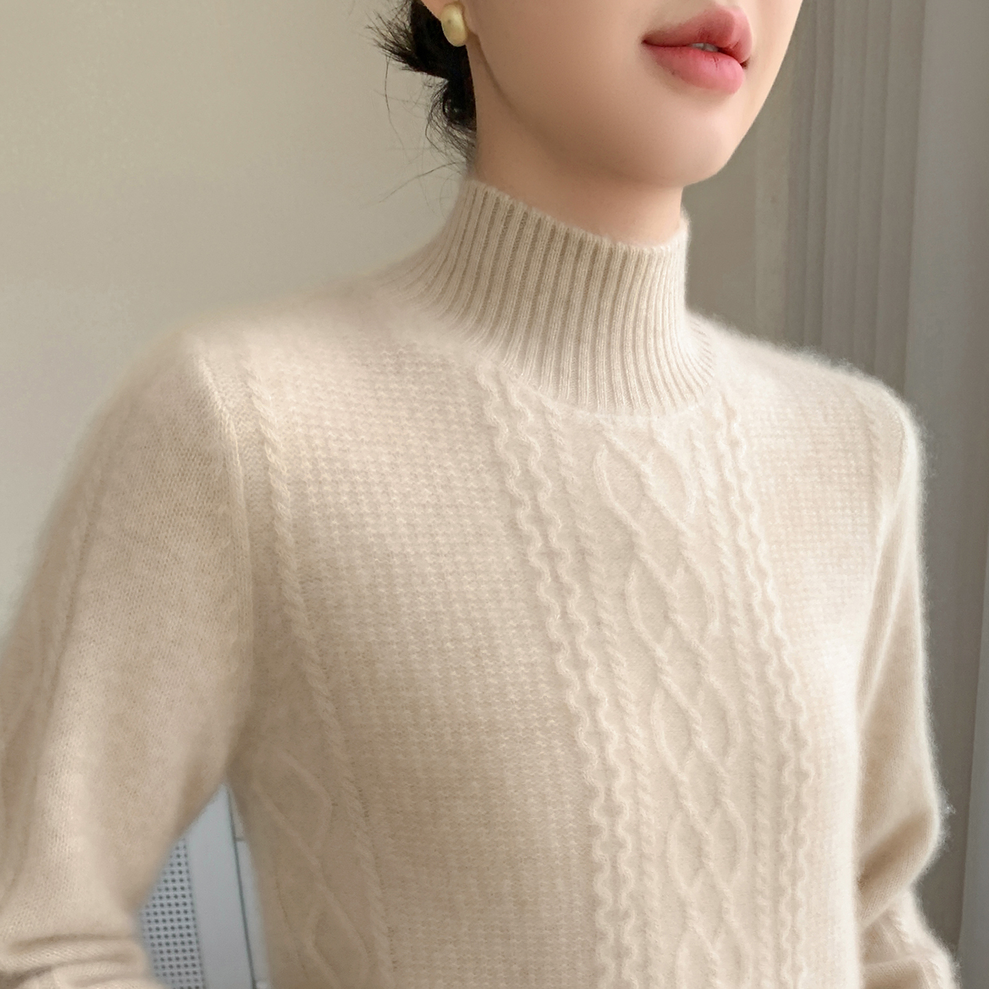 山羊绒衫女高领提花加厚保暖毛衣