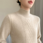 2025新款高端山羊绒衫女高领绞花套头羊毛衫保暖软糯宽松针织毛衣