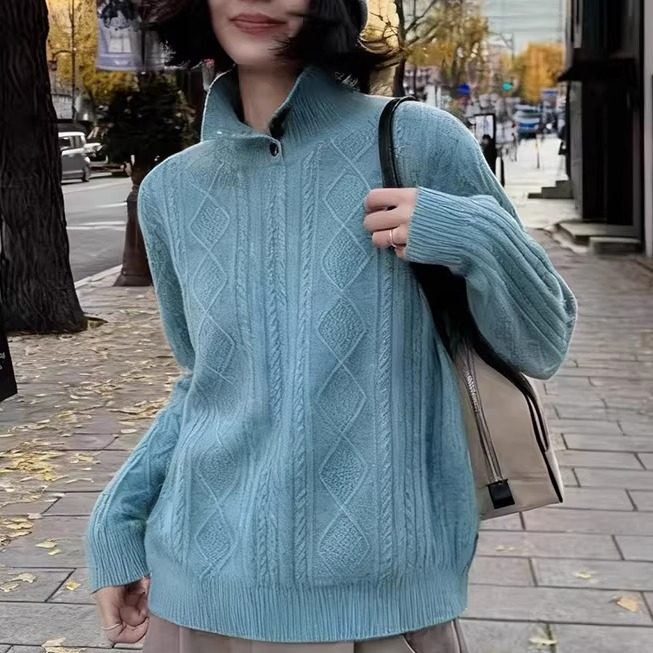 半高领麻花100%羊毛加厚毛衣打底