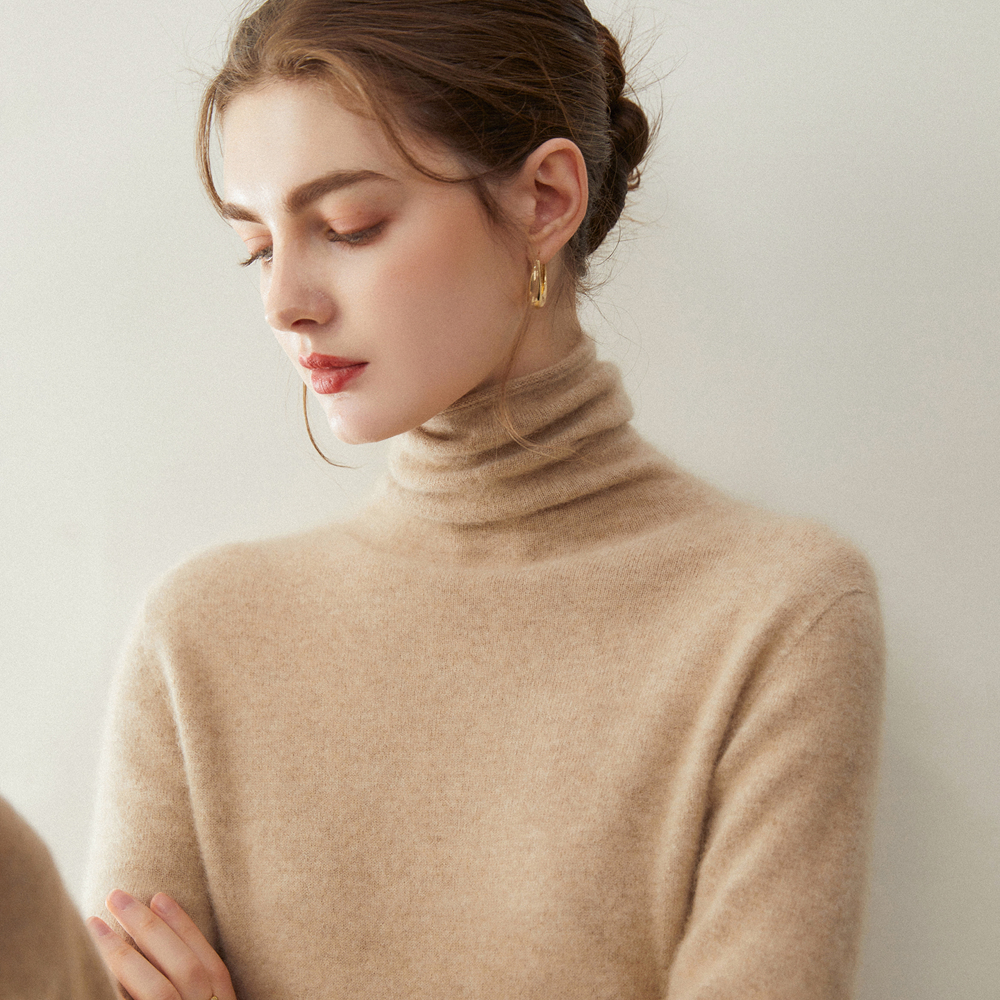 100%纯山羊绒堆堆高领毛衣打底衫