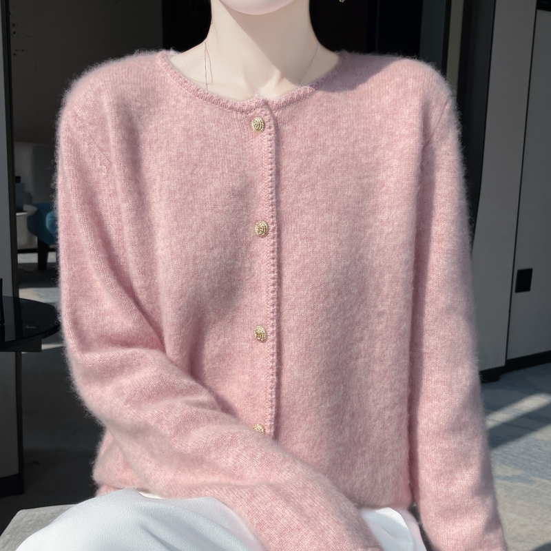 100%纯羊毛针织开衫毛衣圆领外套