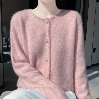 100%纯羊毛针织开衫毛衣圆领外套