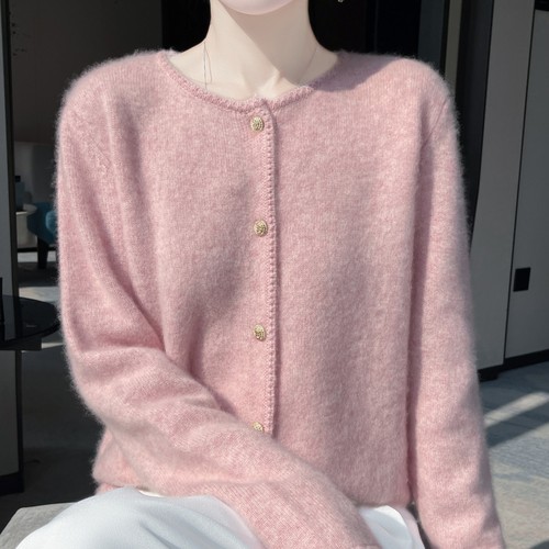 100%纯羊毛针织开衫毛衣圆领外套