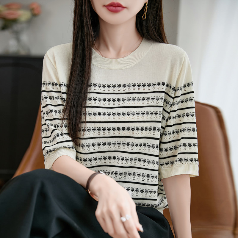 莱赛尔天丝针织短袖T恤女圆领