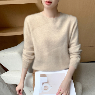 针织毛衣女圆领提花纯色上衣宽松打底羊毛衫 2025秋冬新款 山羊绒衫