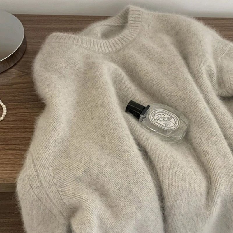 100%羊毛女圆领加厚宽松羊绒毛衣