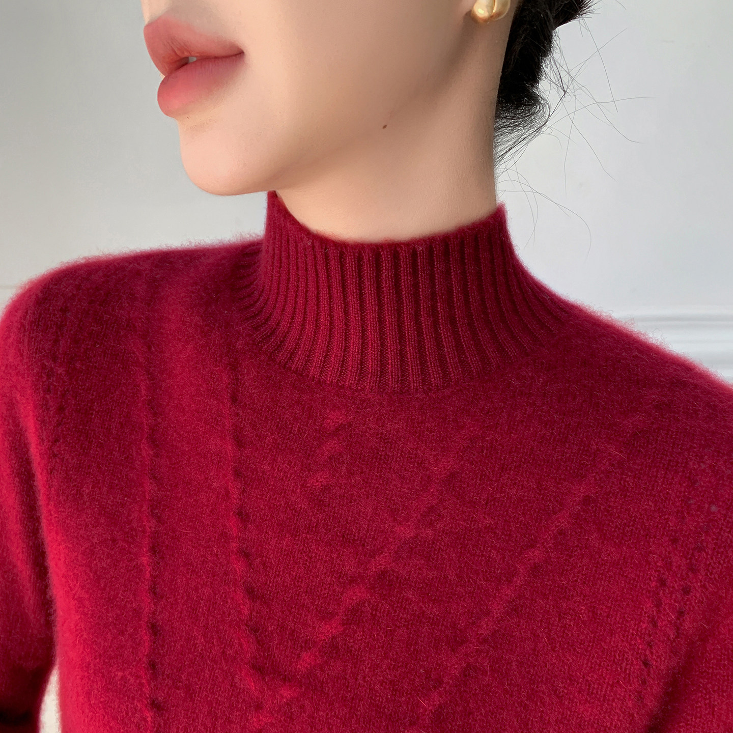 轻奢极简风半高领山羊绒衫针织毛衣女宽松气质提花加厚羊毛衫打底,女装/女士精品,羊绒衫,淘宝优惠券,粉丝福利购,淘宝优惠卷