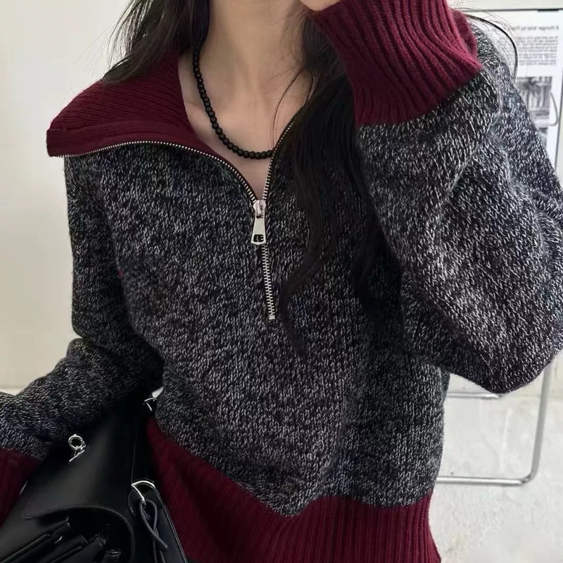 秋冬加厚100%纯羊毛衫女半开领