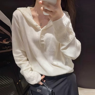 重工钩花镂空帽衫100%纯羊毛衫秋冬宽松慵懒针织带帽打底羊绒毛衣