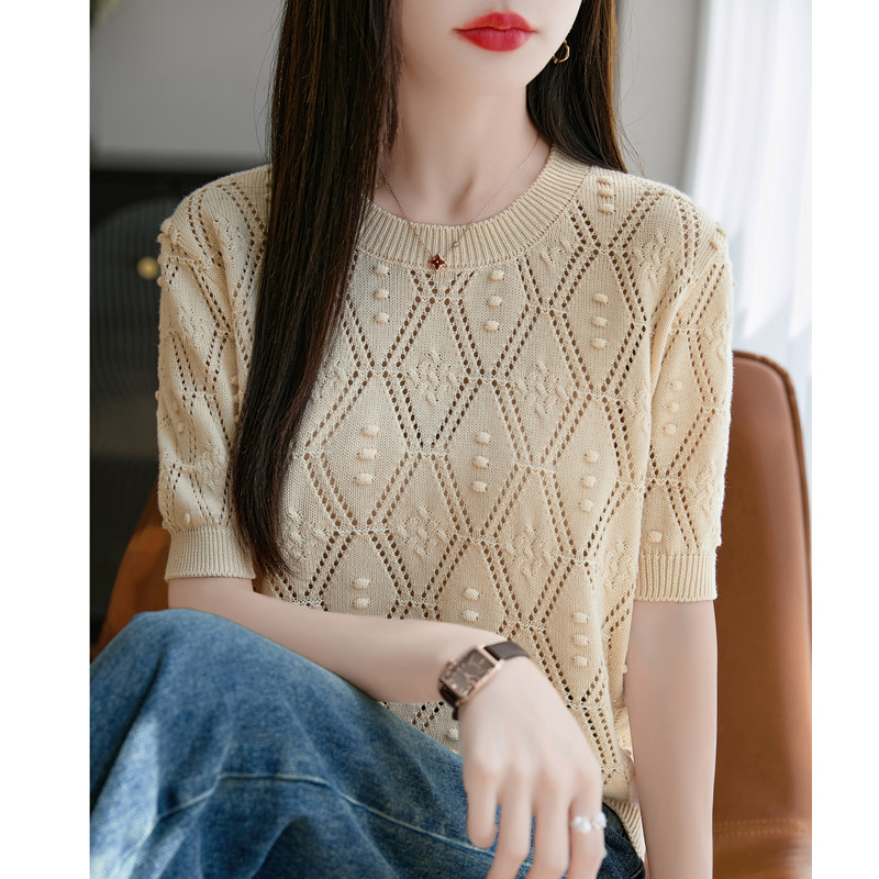 100%纯棉针织短袖T恤女圆领打底