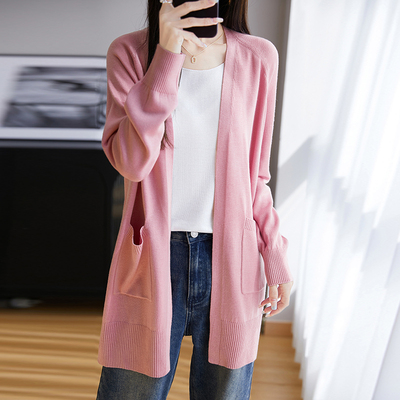 V领中长款莱赛尔天丝针织开衫