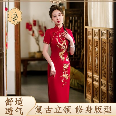 复古婚礼宴会长款绣花真丝