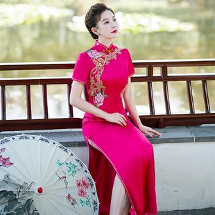 旗袍2023年新款 走秀旗袍形体演出服 中国风气质优雅演出服复古修身