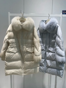 品牌撤柜女装时尚压褶拼接狐狸大毛领白鸭绒羽绒服Z035/L019