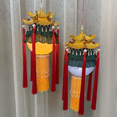 成品复古风仿羊角发光绛纱灯汉服拍摄长流苏手提步摇宫灯笼