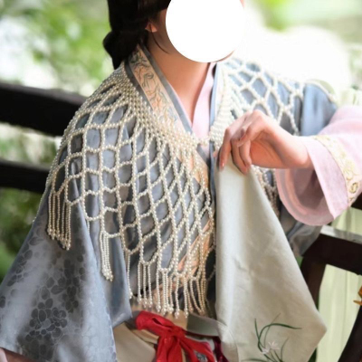 新中式汉服明制流苏云肩古风优质珍珠婚纱结婚礼服旗袍披肩高端款