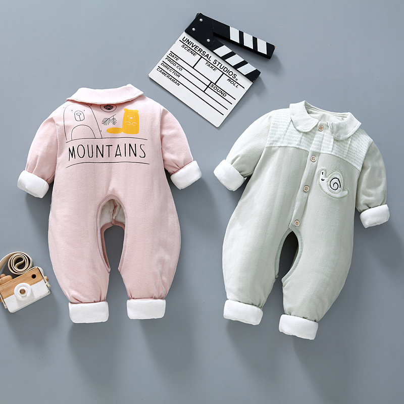 夹棉婴儿连体衣网红开裆保暖衣