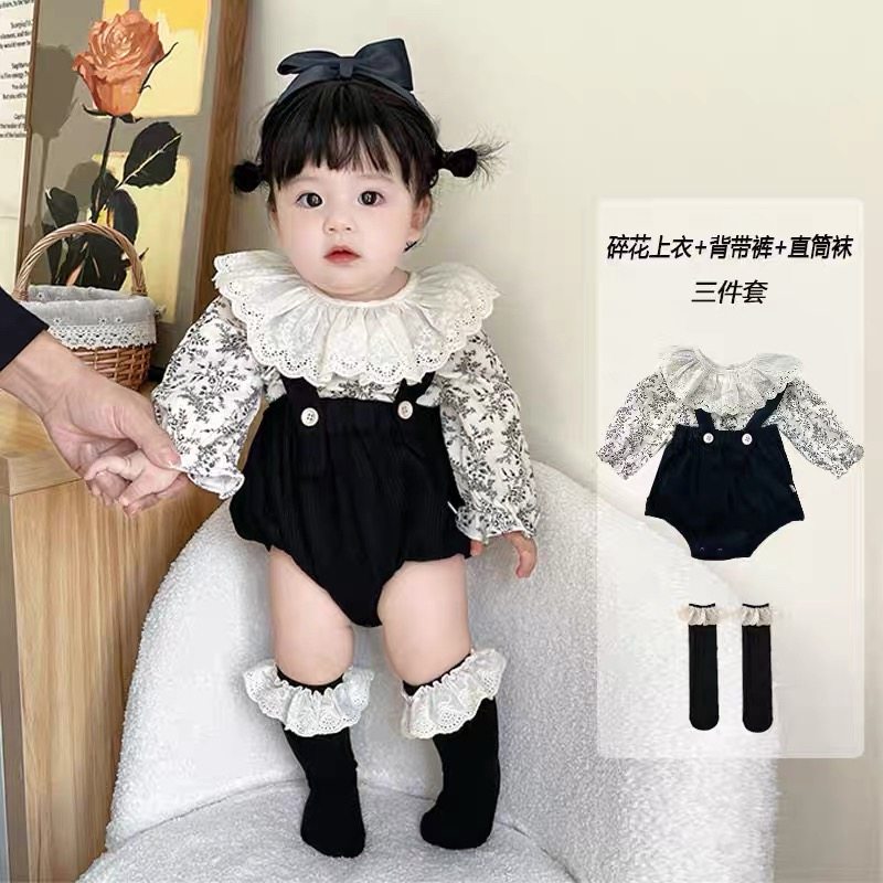 新款婴儿衣服秋装婴幼儿连体衣宝宝包屁衣背带套装小月龄外出服