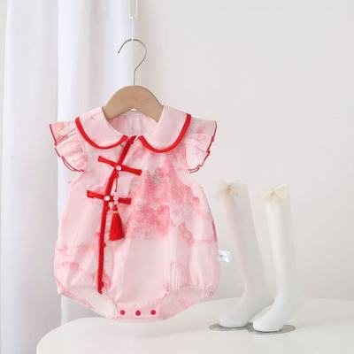 婴儿衣服夏季连体衣女宝宝公主哈衣满月新生儿夏天外出中式包屁衣