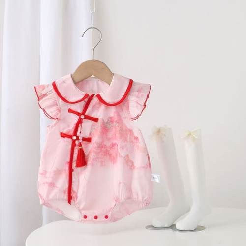 婴儿衣服夏季连体衣女宝宝公主哈衣满月新生儿夏天外出中式包屁衣