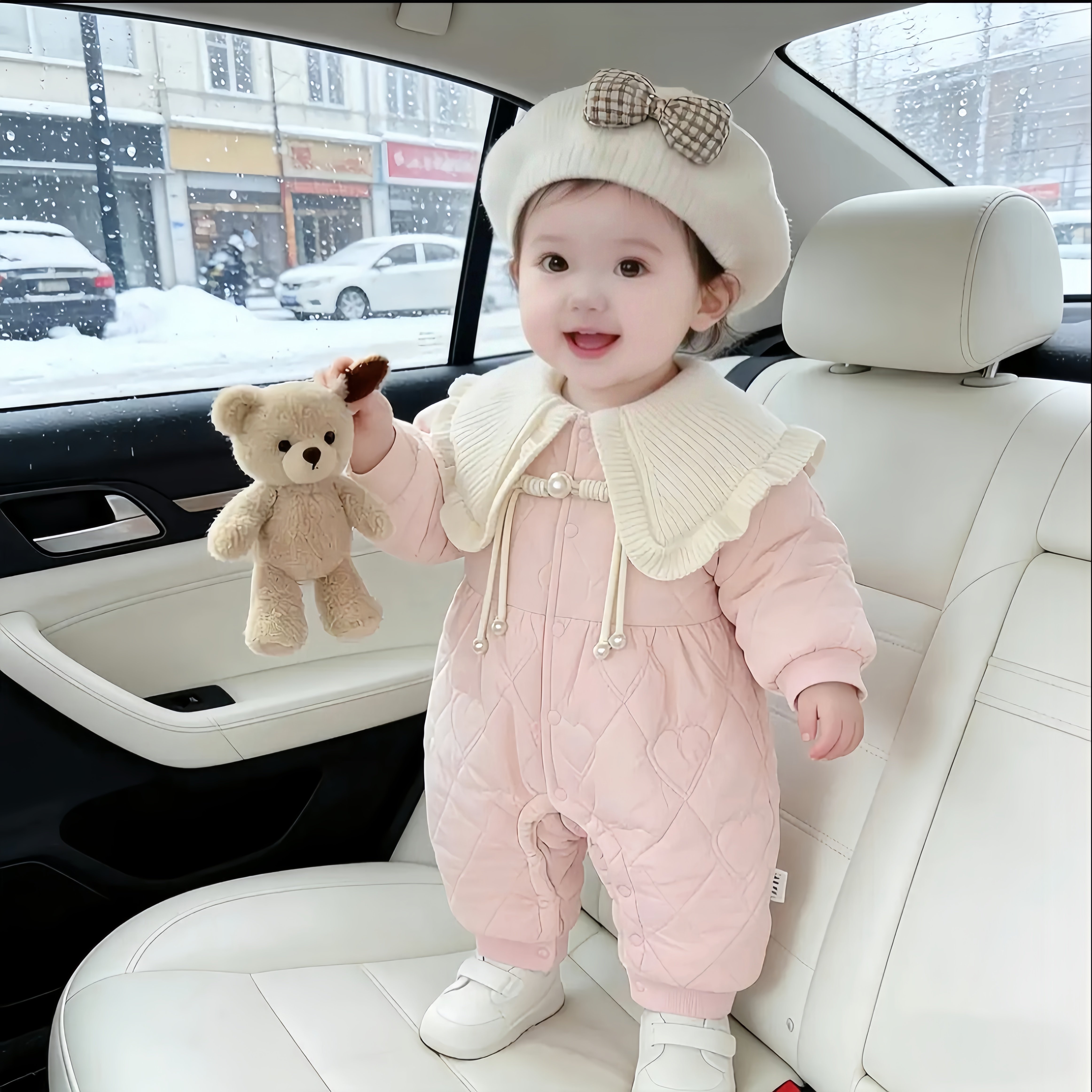 婴儿衣服冬装超萌珍珠公主夹棉保暖棉服洋气女宝宝冬季外出服