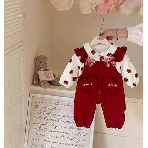 婴幼儿衣服新款春秋季新生儿宝宝满月连体衣外出哈衣爬服