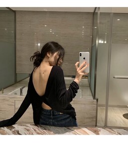 设计感性感露背t恤女上衣长袖宽松时尚潮流夏季街头keepkapu靠谱