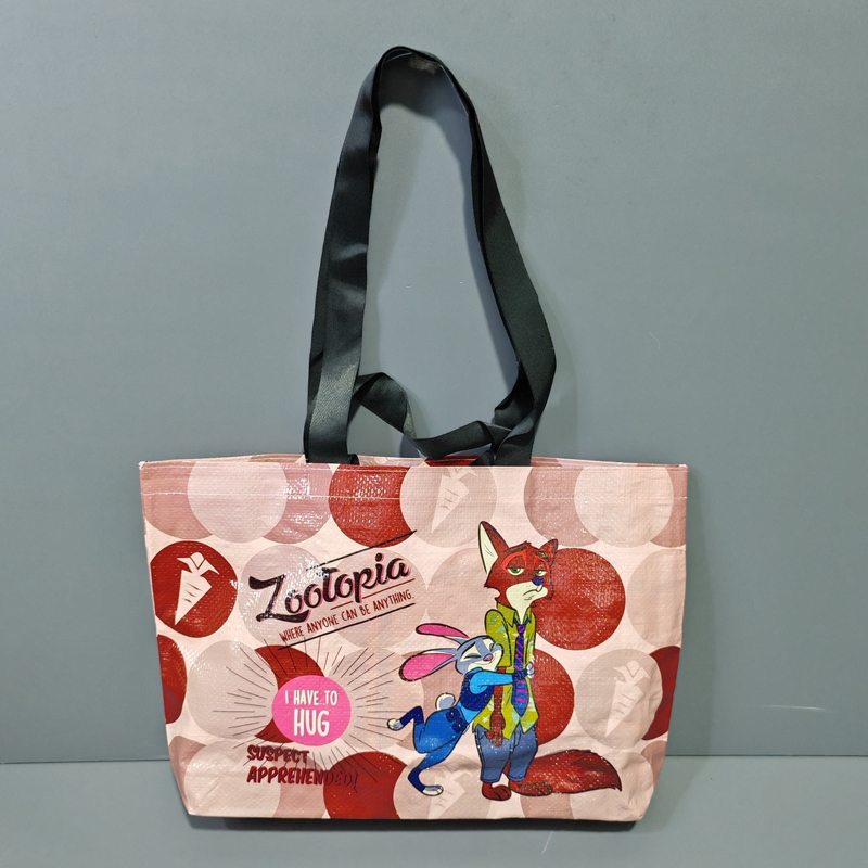 特价外贸原单卡通大容量编织防水覆膜环保购物袋超市手提袋单肩包