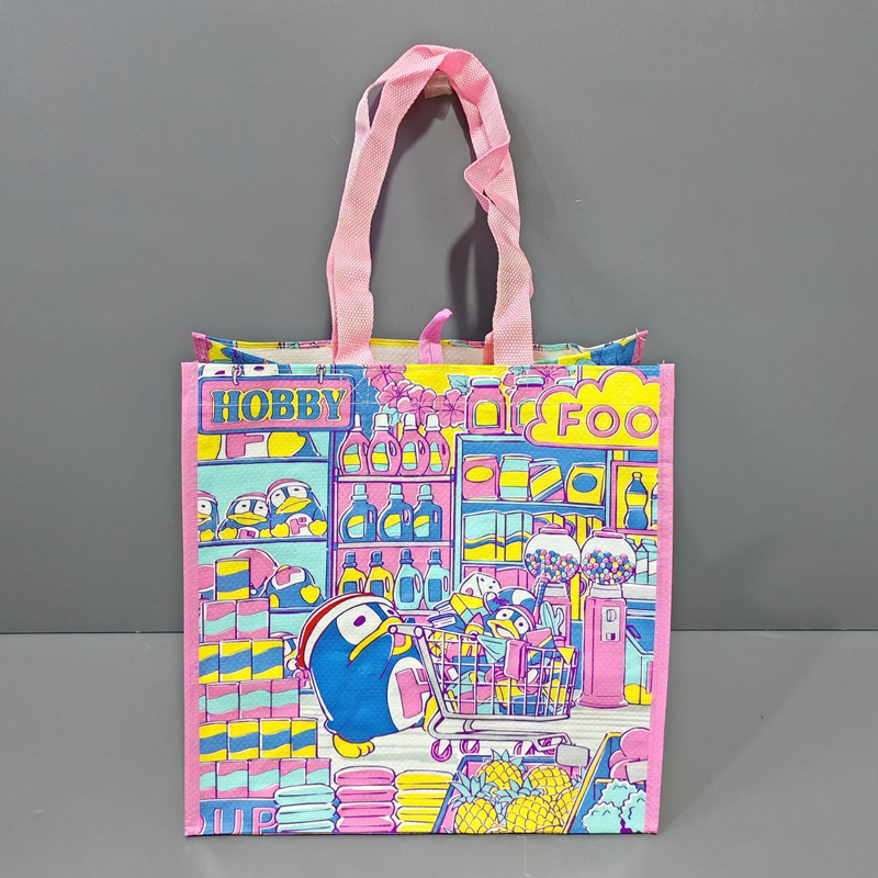 外贸日单卡通大容量编织防水覆膜环保购物袋单肩包超市买菜手提袋