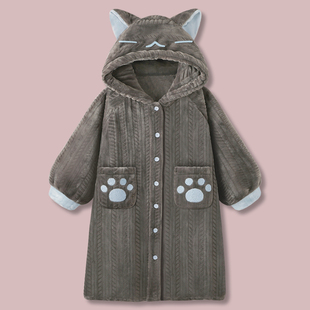 〖乌云猫〗日系卡通小猫睡衣男款 家居服睡袍 秋冬季 加厚法兰绒大码