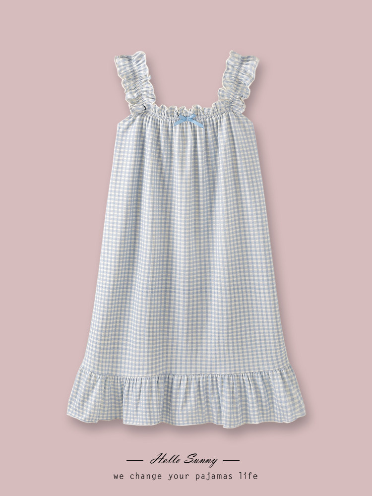 ?맑은 하늘과 구름?여성용 일본 목가적 스타일 순면 잠옷 여름 달콤한 서스펜더 잠옷 가정복