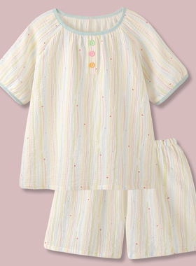 『偷心信笺』睡衣女款夏薄款甜美纯棉纱布短袖短裤宽松家居服套装