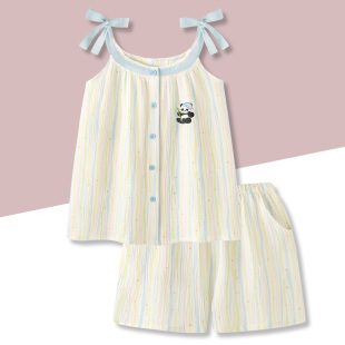 可外穿家居服套装 〖奶fufu 纯棉纱布吊带短裤 夏季 〗甜美睡衣女款