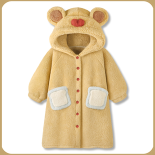 冬季 卡通睡衣女款 加绒加厚珊瑚绒可爱保暖家居服睡袍 芝士小熊