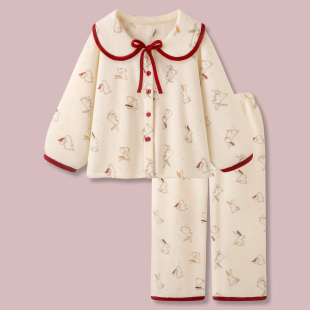冬季 法兰绒睡衣女款 保暖娃娃领日系甜美家居服套装 软fufu小兔