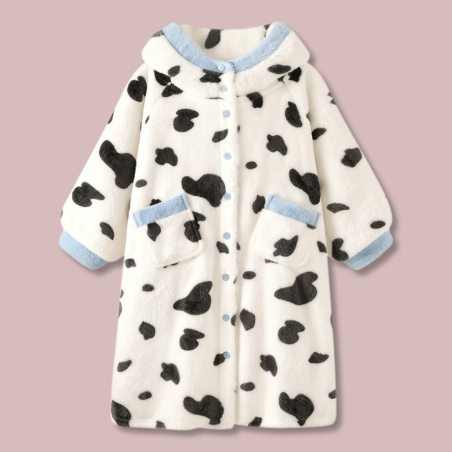 【保暖升级】法兰绒睡衣女冬季加大宽松加厚可爱奶牛纹可外穿睡袍