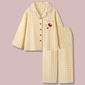 『奶酪番茄』甜美纯棉睡衣女春秋冬新款带胸垫格纹学生家居服套装