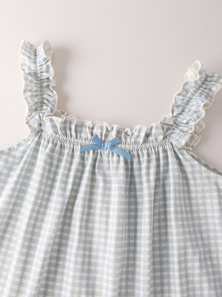 ?맑은 하늘과 구름?여성용 일본 목가적 스타일 순면 잠옷 여름 달콤한 서스펜더 잠옷 가정복