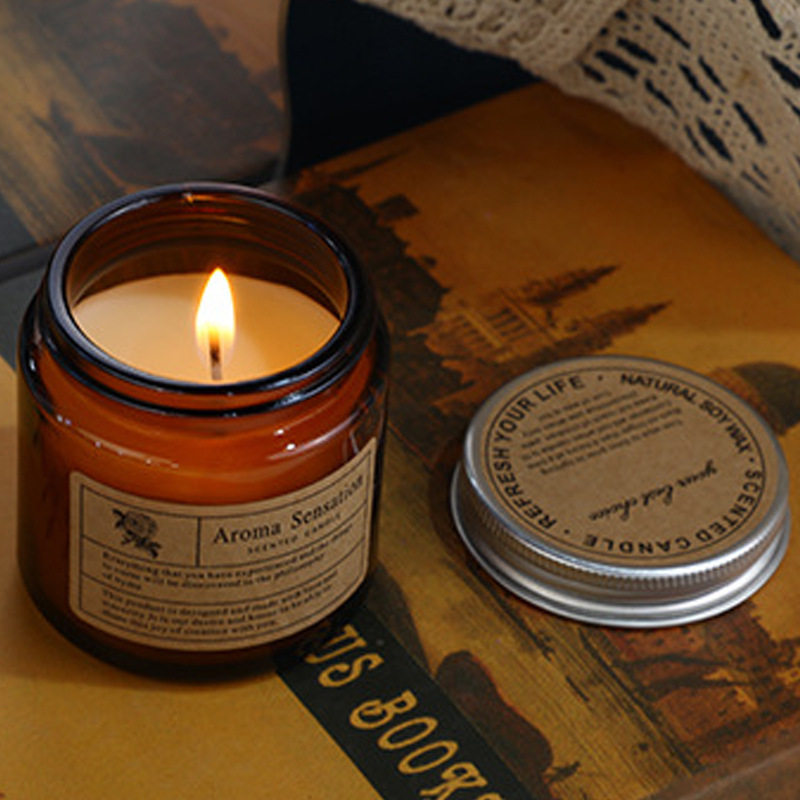 大豆蜡香薰蜡烛无烟茶色玻璃杯蜡烛家用室内烛光情人节表白礼物