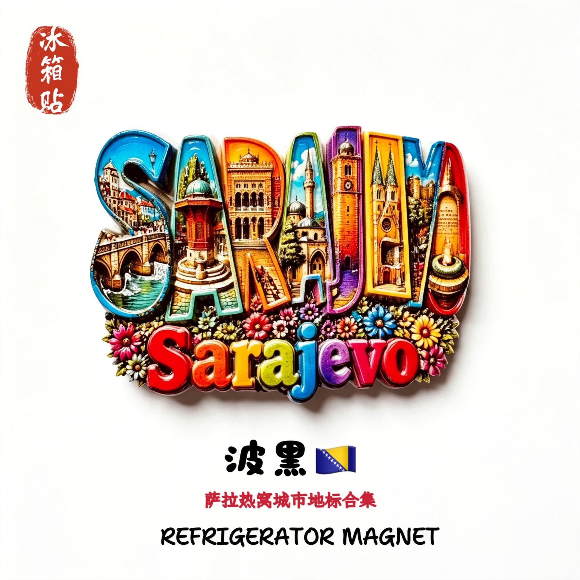 波黑萨拉热窝地标合集创意旅游纪念品伴手礼家居装饰品磁性冰箱贴