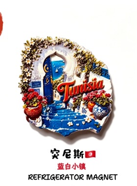 突尼斯蓝白小镇西迪布赛义德创意旅游纪念家居装饰磁性冰箱贴礼物